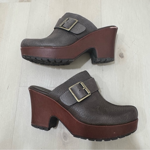 Korks by Kork Ease Mantha Women's 8 Brown Pebble Leather Heel Clog Buckle - Picture 13 of 15